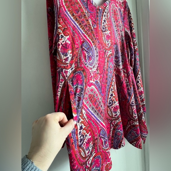 Women's long sleeve top, long tunic v-neck, pockets, red, purple, grey, pink - Picture 4 of 13